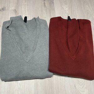 MarlaWynne V Neck Tunic Sweater Lot 2 XL Grey Burgundy